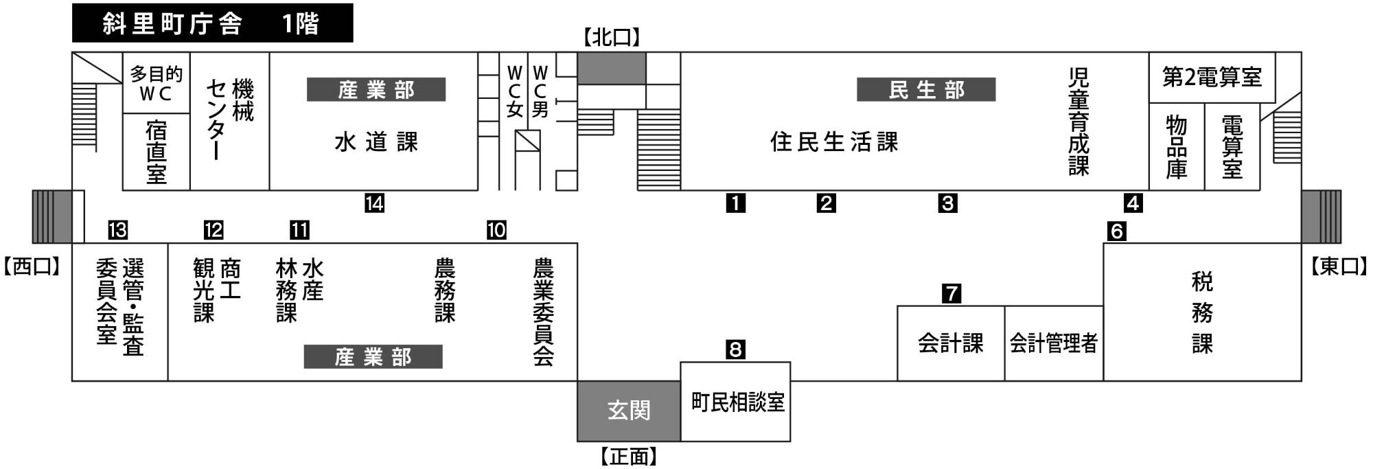 斜里町庁舎1階案内図