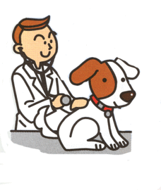 獣医師が犬の検診をしているイラスト