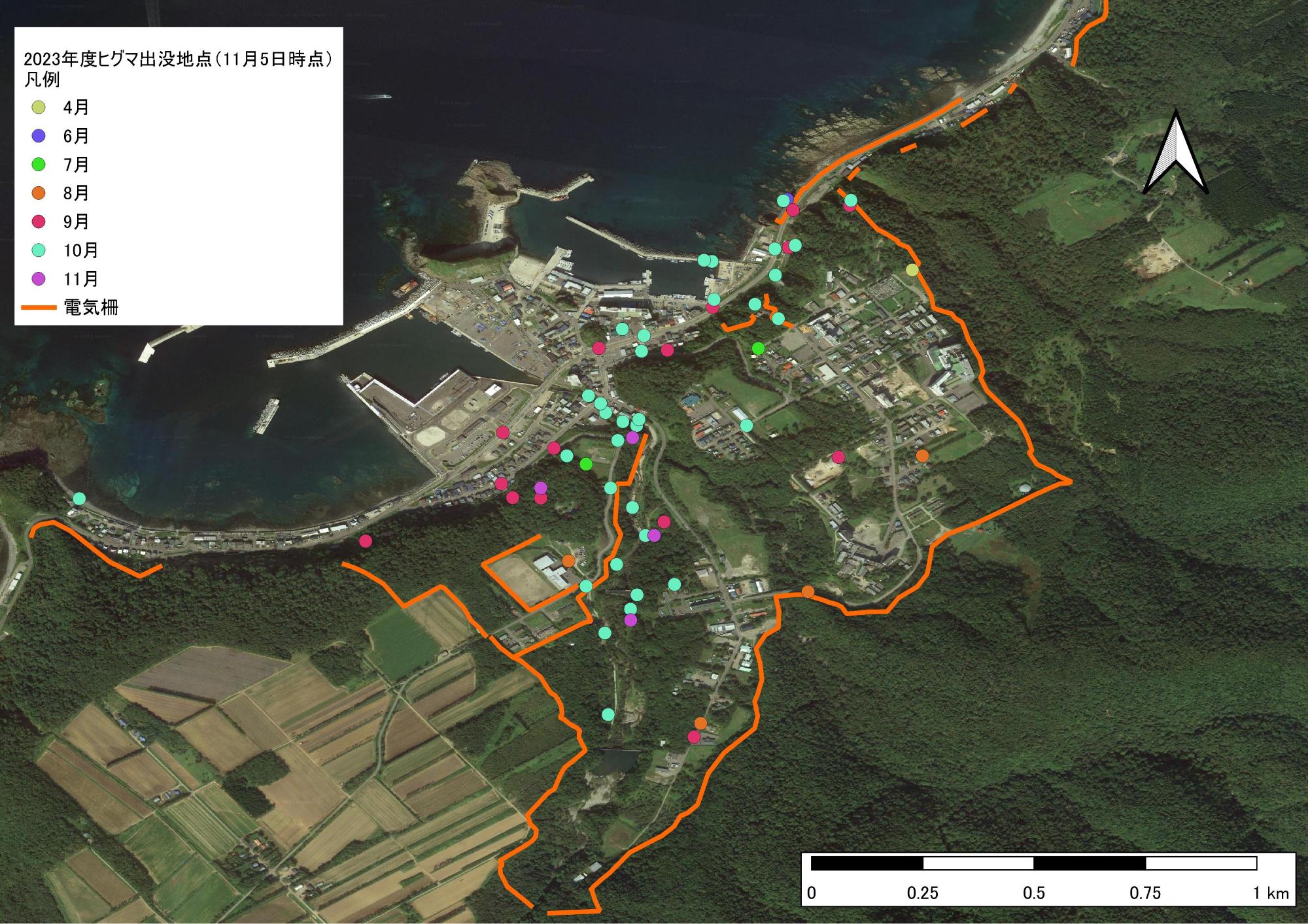 ウトロ地区市街地の出没マップ